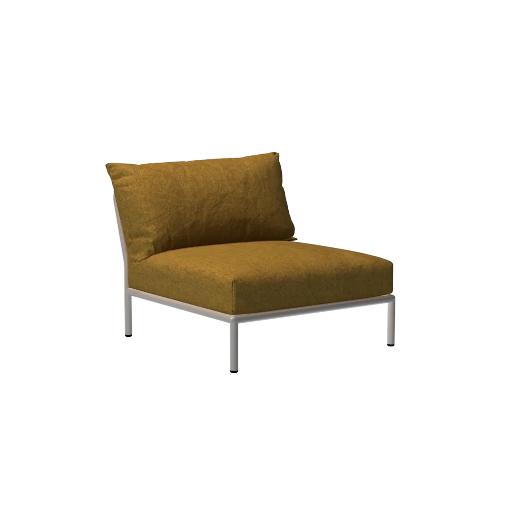 Houe Level 2 Chair | Muted White Powder-Coated Aluminum Frame | Dijon Sunbrella Heritage Fabric Cushion