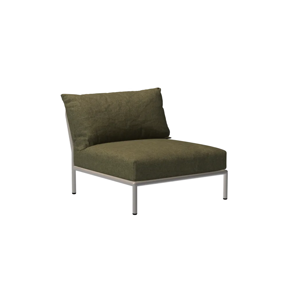 Houe Level 2 Chair | Muted White Powder-Coated Aluminum Frame | Moss Sunbrella Heritage Fabric Cushion