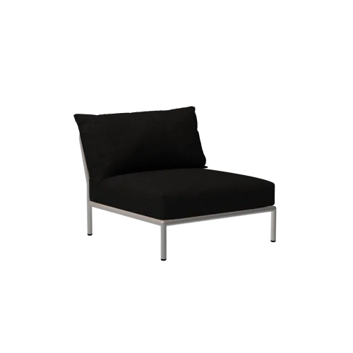 Houe Level 2 Chair | Muted White Powder-Coated Aluminum Frame | Dark Grey Sunbrella Heritage Fabric Cushion