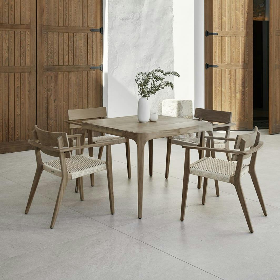 Paralel Dining Armchairs & 42" Square Dining Table | Weathered Teak