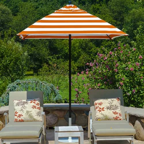 Frankford Monterey 7.5' Square Market Umbrella (Pulley Lift) | Orange Stripe Canvas Fabric