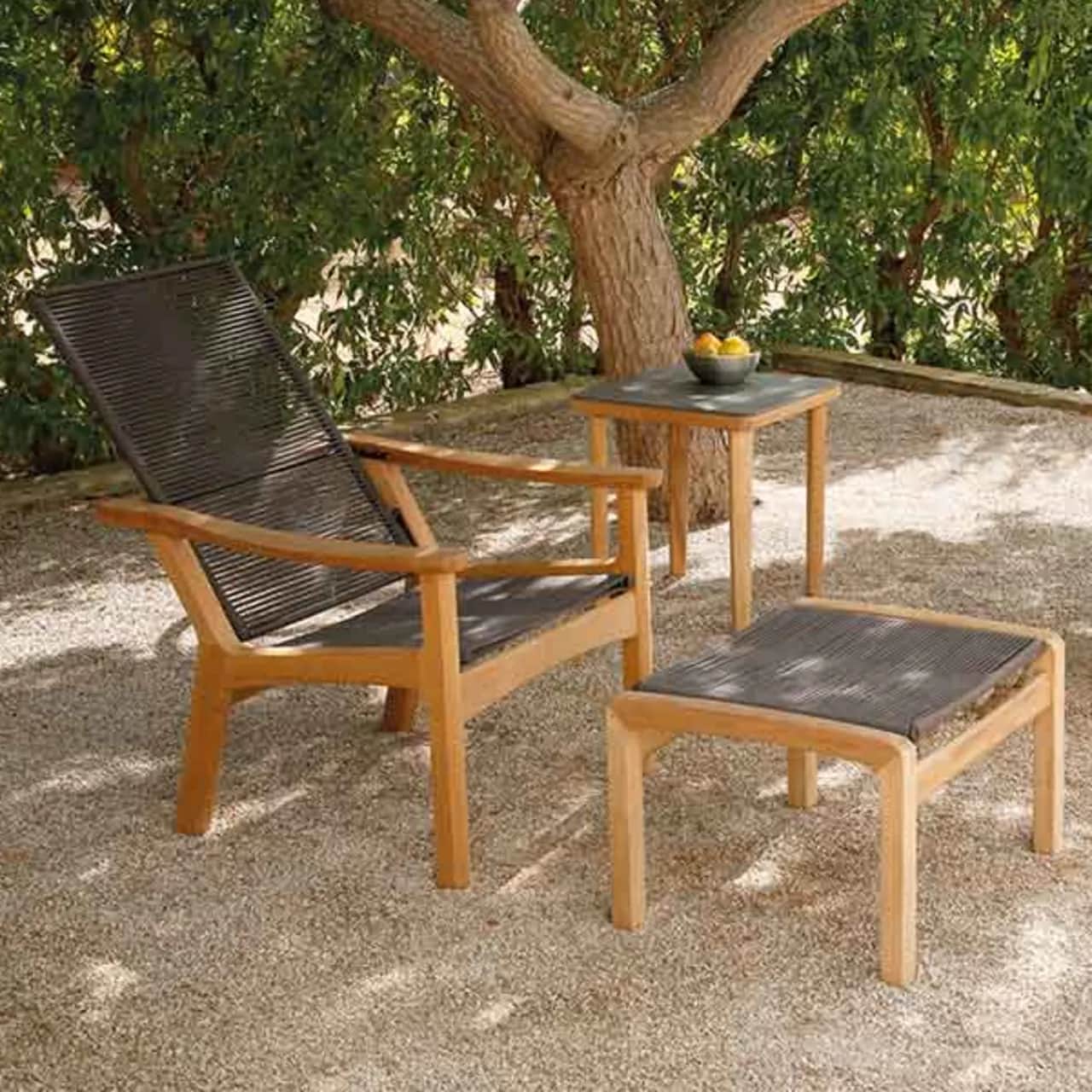 Barlow Tyrie Monterey Deep Seating Adjustable Armchair with Ottoman and 20" Square Ceramic Top Side Table