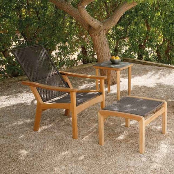 Barlow Tyrie Monterey Deep Seating Adjustable Armchair with Ottoman and 20" Square Ceramic Top Side Table