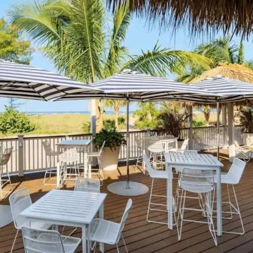 Frankford Greenwich 8.5' x 11' Rectangular Giant Market Umbrella | Black Stripe Canopy Fabric