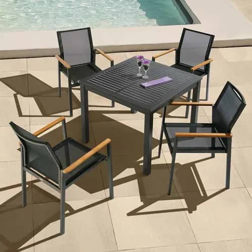Barlow Tyrie Aura 35" Dining Table  with Aura Stacking Armchairs