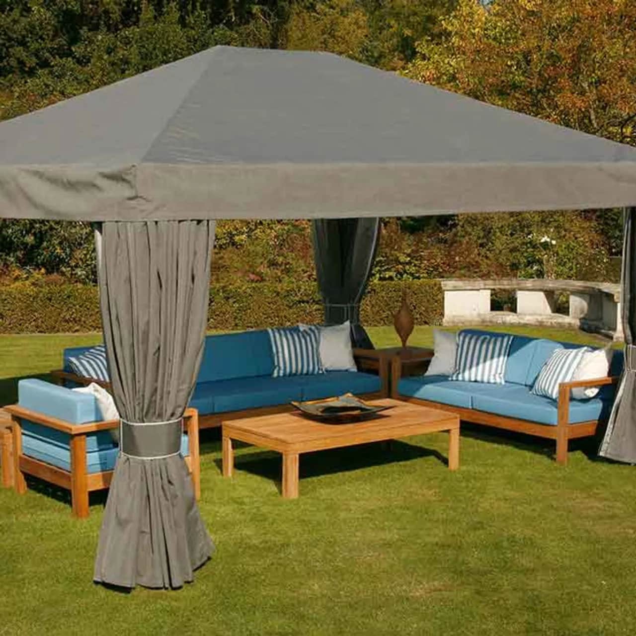 linear set-up: two-seater and three-seater settee paired with armchair and rectangular coffee table