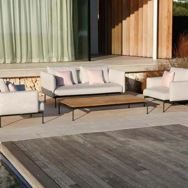 Barlow Tyrie Layout 2-Seat Settee and Armchairs with Layout 65" Teak Low Table