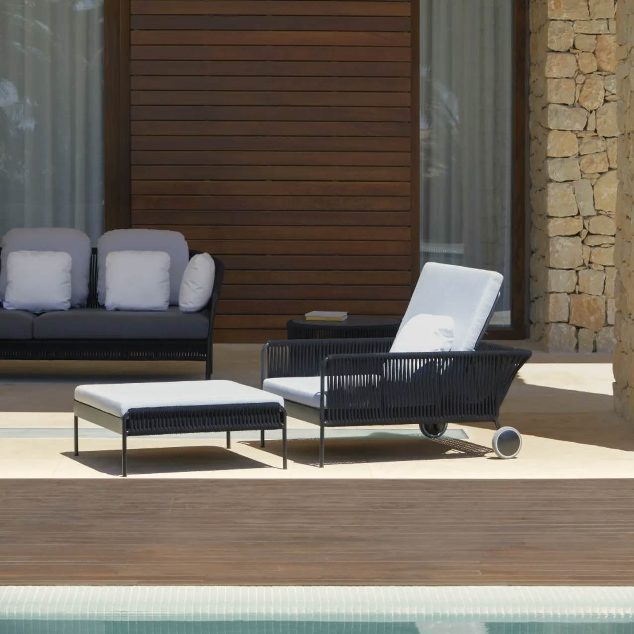 POINT Weave Reclining Sunbed, Ottoman, & Sofa | Black Rope