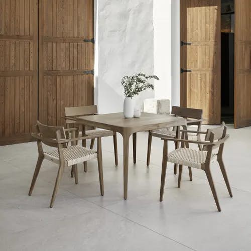 Paralel Dining Armchairs & 42" Square Dining Table | Weathered Teak