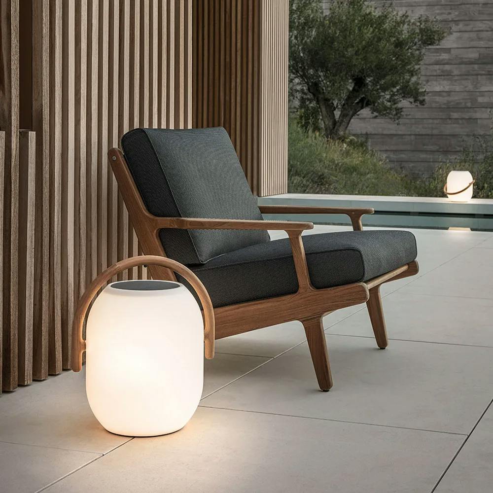 all-day relaxation: bay lounge chair with cocoon ambient lantern