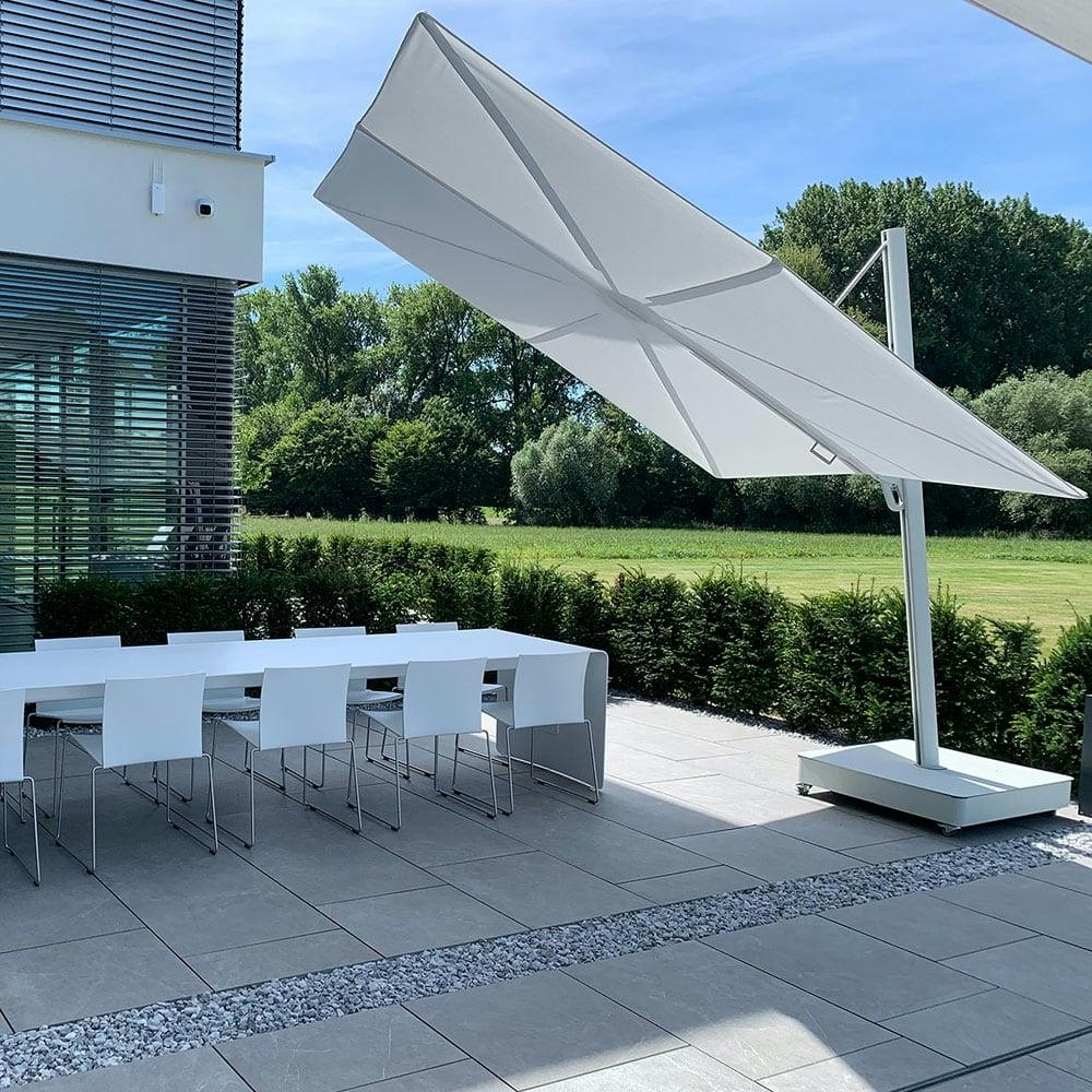 reimagined cantilever: Versa UX cantilever umbrella is easy to operate with a sleek aesthetic