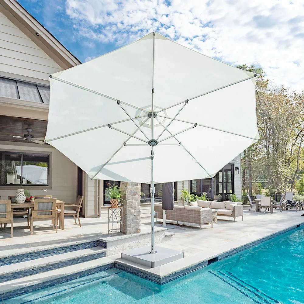 sumptuous shade: aurora 11' octagon cantilever pool umbrella in white