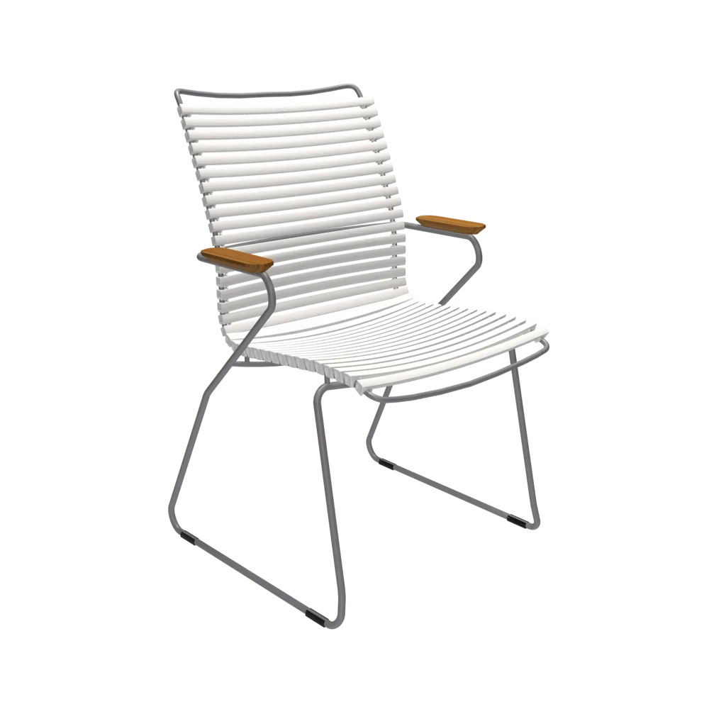Houe Click Tall Dining Armchair | Muted White Lamellas with Bamboo Armrests