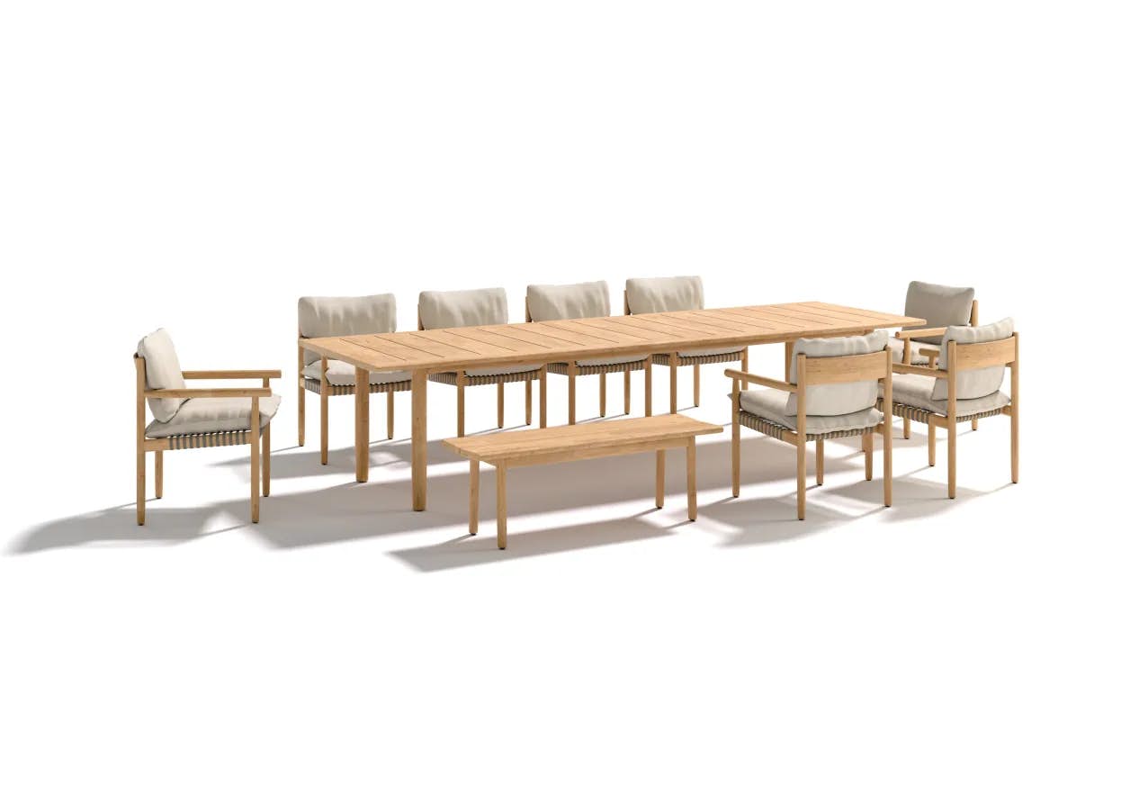 DEDON TIBBO Armchairs, Bench & 133" Dining Table