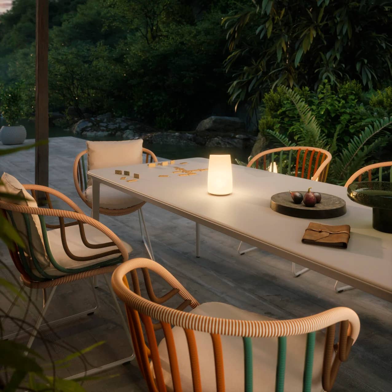DEDON BELLMONDE Dining Table | KIDA Armchairs | OMBII LED Lamp
