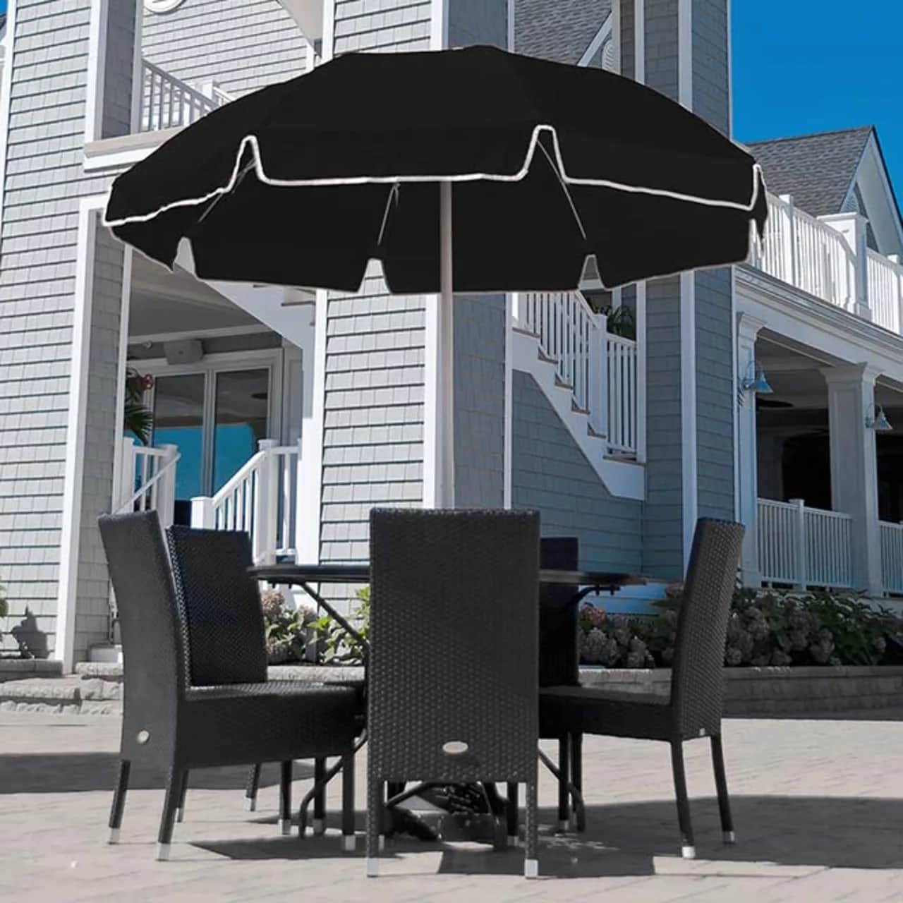 black beauty: catalina manual lift no tilt w/ valance in black fabric and white mast finish