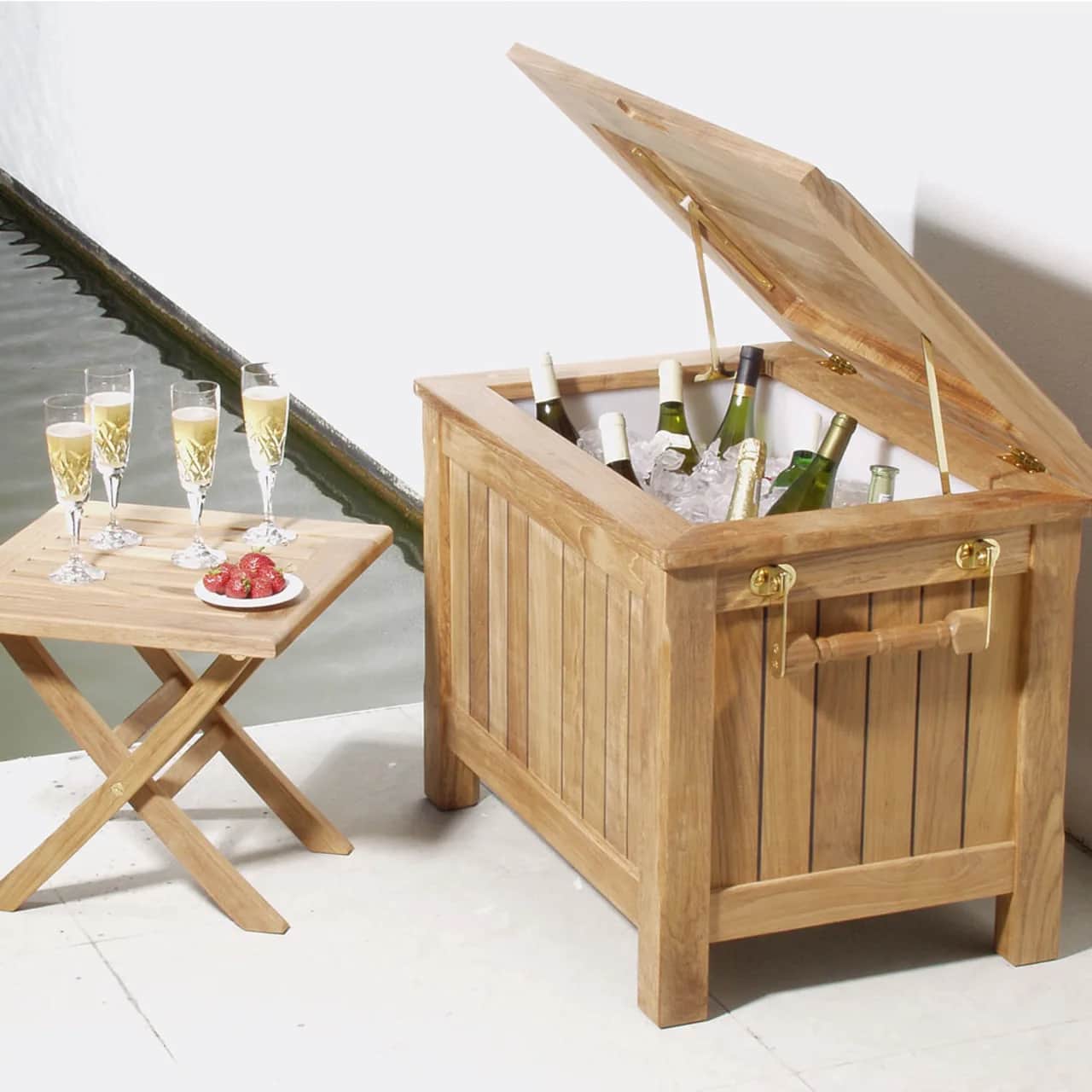 Barlow Tyrie Ascot Recliner Folding Footstool/Side Table with Reims Refreshment Chest