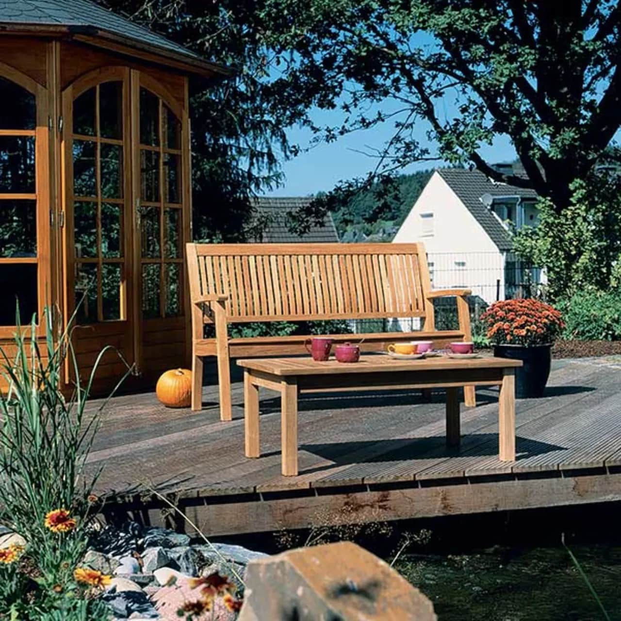 Barlow Tyrie Monaco 57" Bench with Monaco 40" Coffee Table