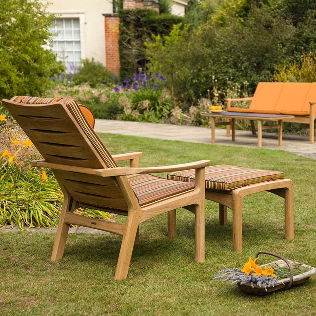 Barlow Tyrie Monterey Teak Deep Seating Armchair, Teak Ottoman and Teak 3-Seater Settee with Optional Cushions