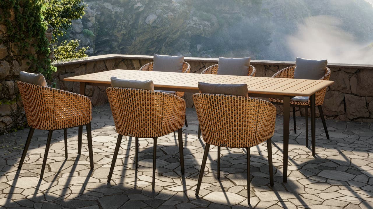 DEDON MBRACE Armchairs with Aluminum Legs | WA 99" Teak Table