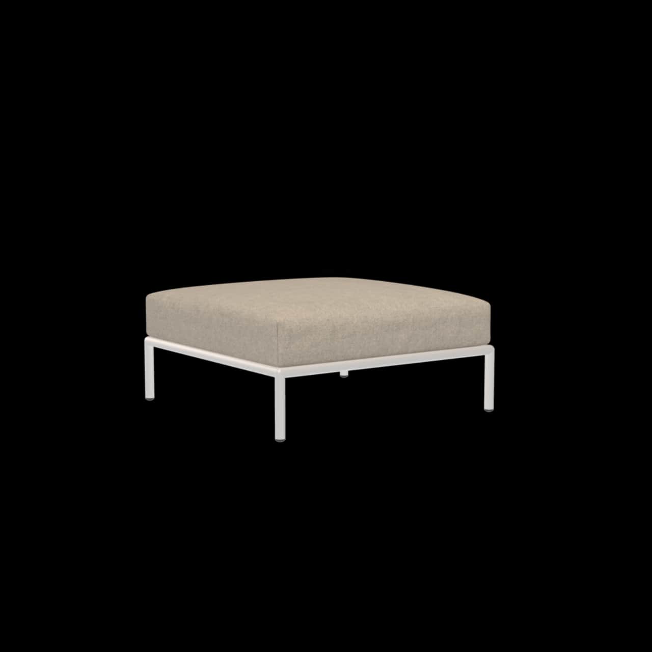 Houe Level 2 Ottoman | Muted White Powder-Coated Aluminum Frame | Papyrus Sunbrella Heritage Fabric Cushion