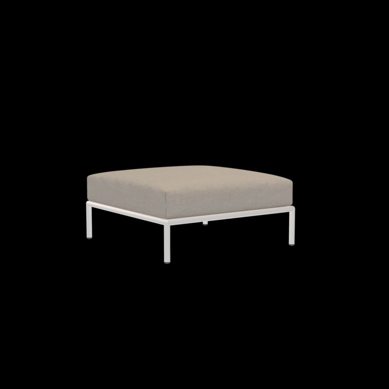 Houe Level 2 Ottoman | Muted White Powder-Coated Aluminum Frame | Ash Sunbrella Heritage Fabric Cushion
