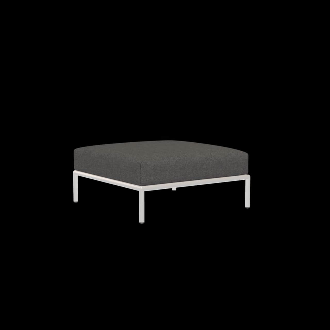 Houe Level 2 Ottoman | Muted White Powder-Coated Aluminum Frame | Dark Grey Sunbrella Heritage Fabric Cushion