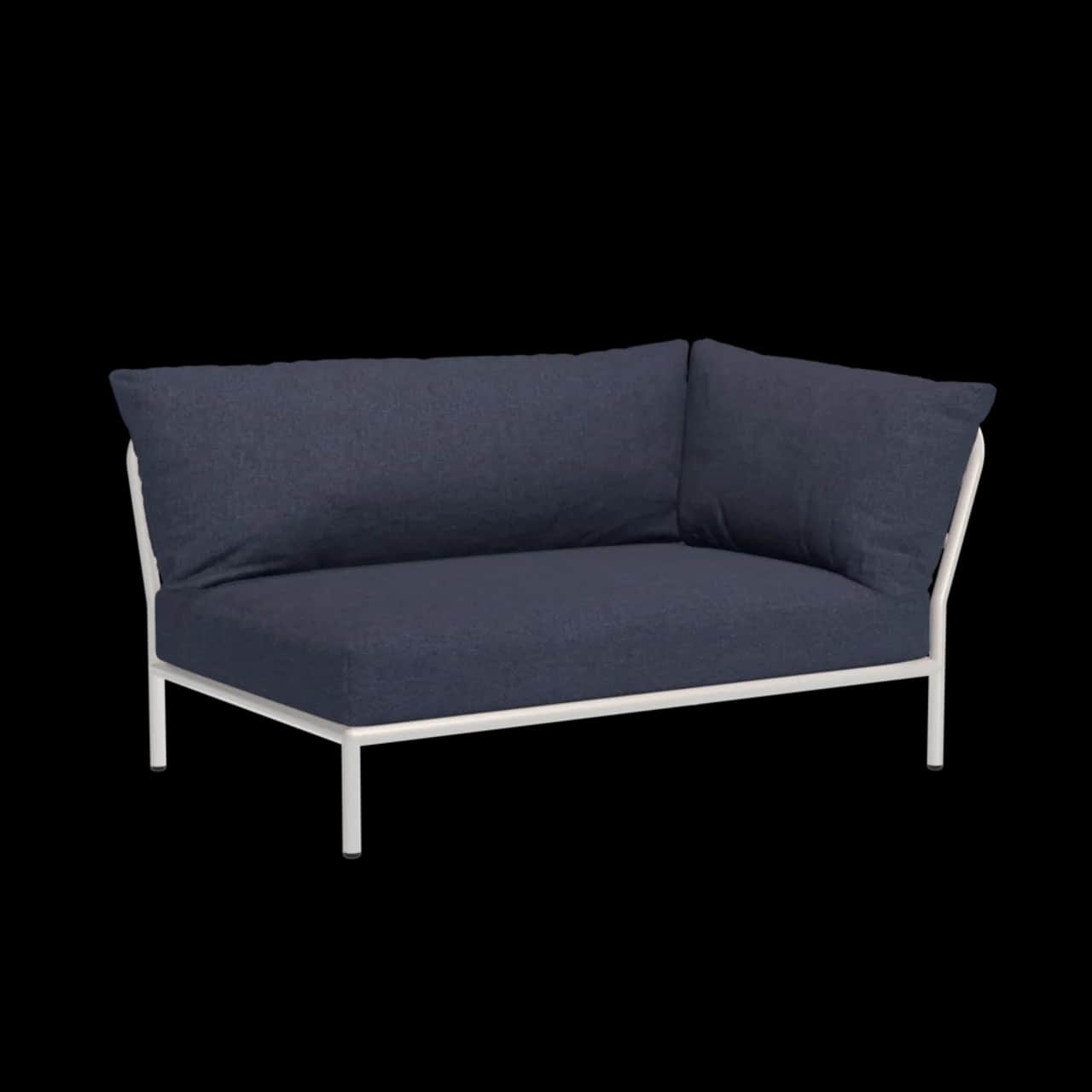 Houe Level 2 Corner Right | Muted White Powder-Coated Aluminum Frame | Indigo Sunbrella Heritage Fabric Cushion