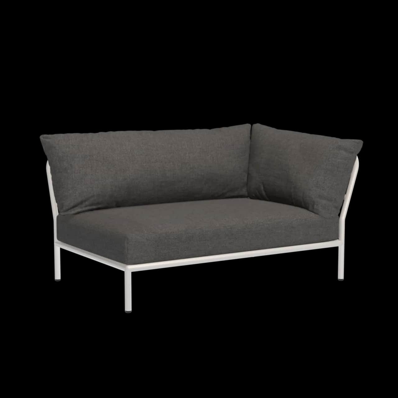 Houe Level 2 Corner Right | Muted White Powder-Coated Aluminum Frame | Dark Grey Sunbrella Heritage Fabric Cushion