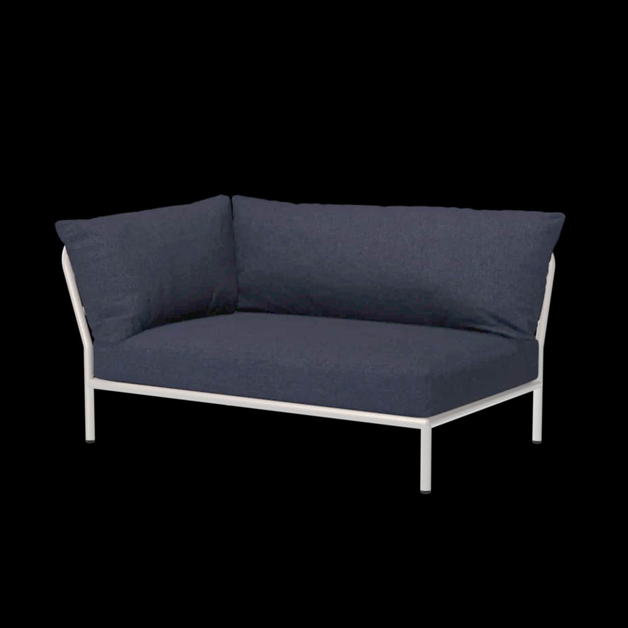 Houe Level 2 Corner Left | Muted White Powder-Coated Aluminum Frame | Indigo Sunbrella Heritage Fabric Cushion