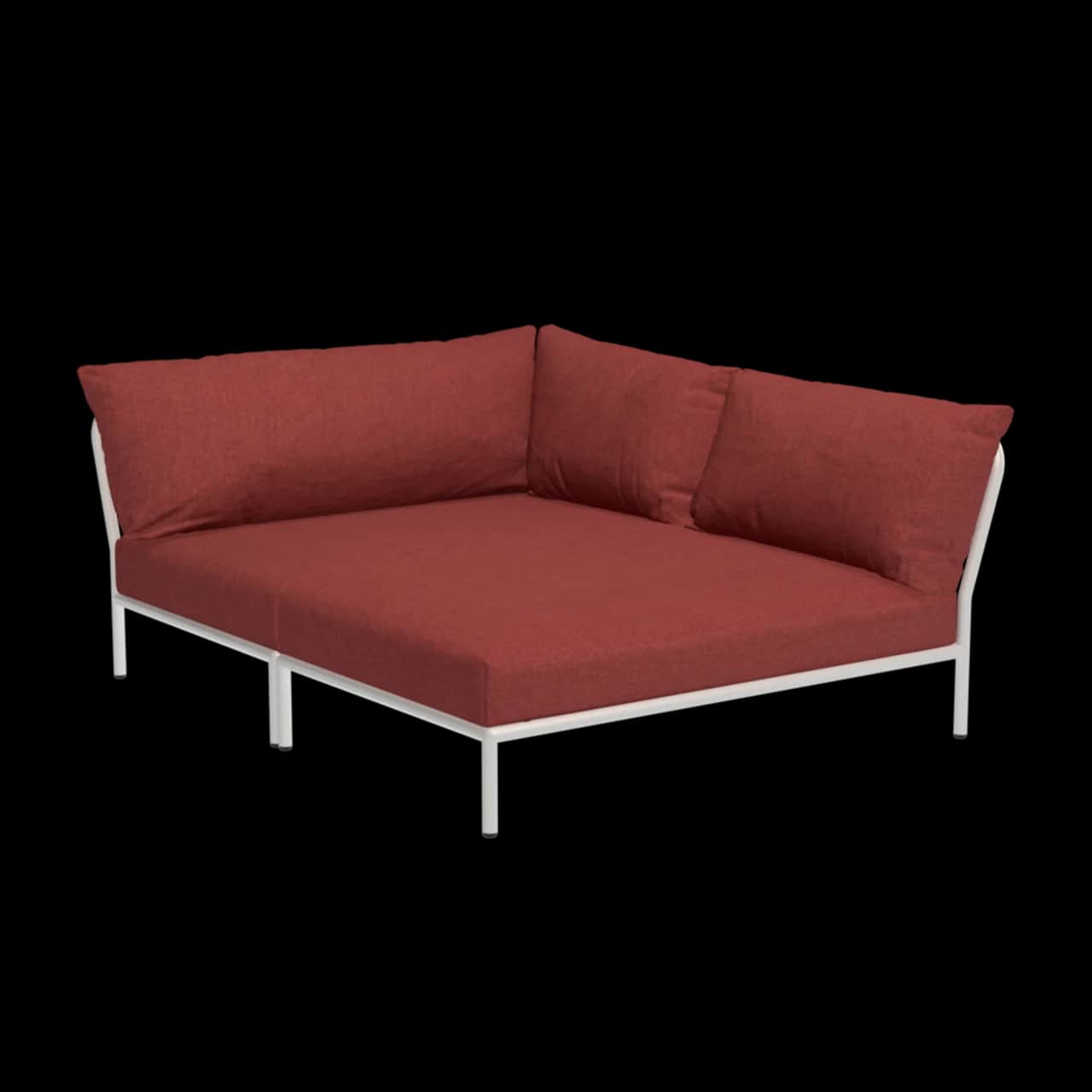 Houe Level 2 Cozy Corner Right | Muted White Powder-Coated Aluminum Frame | Scarlet Sunbrella Heritage Fabric Cushion