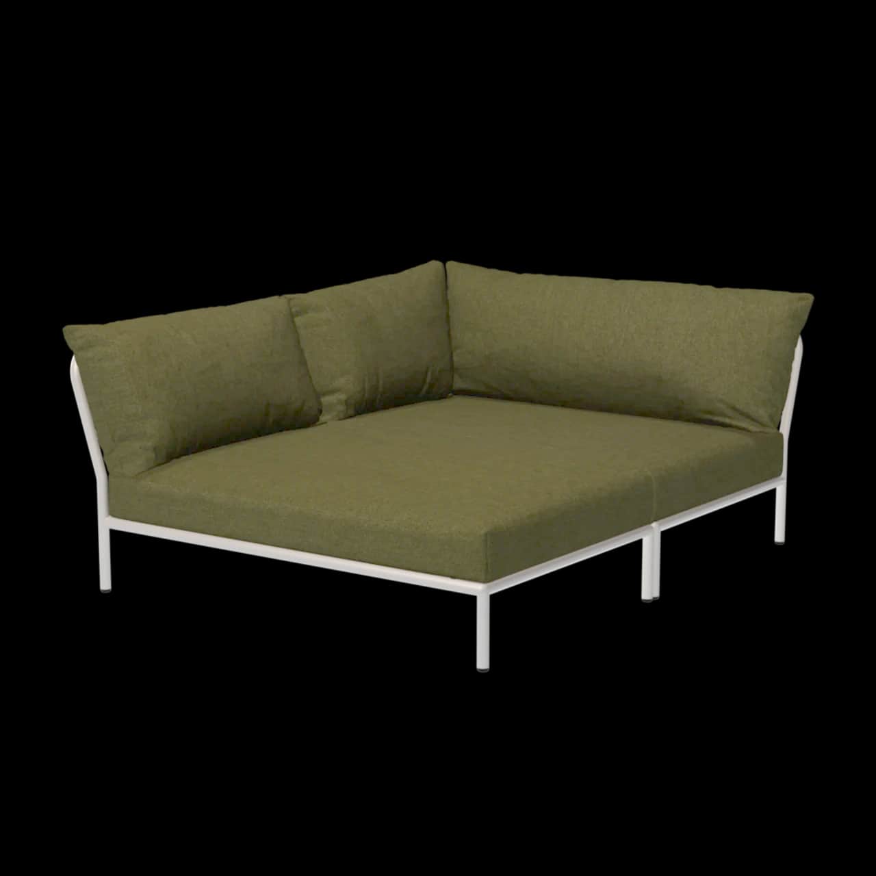 Houe Level 2 Cozy Corner Left | Muted White Powder-Coated Aluminum Frame | Leaf Sunbrella Heritage Fabric Cushion