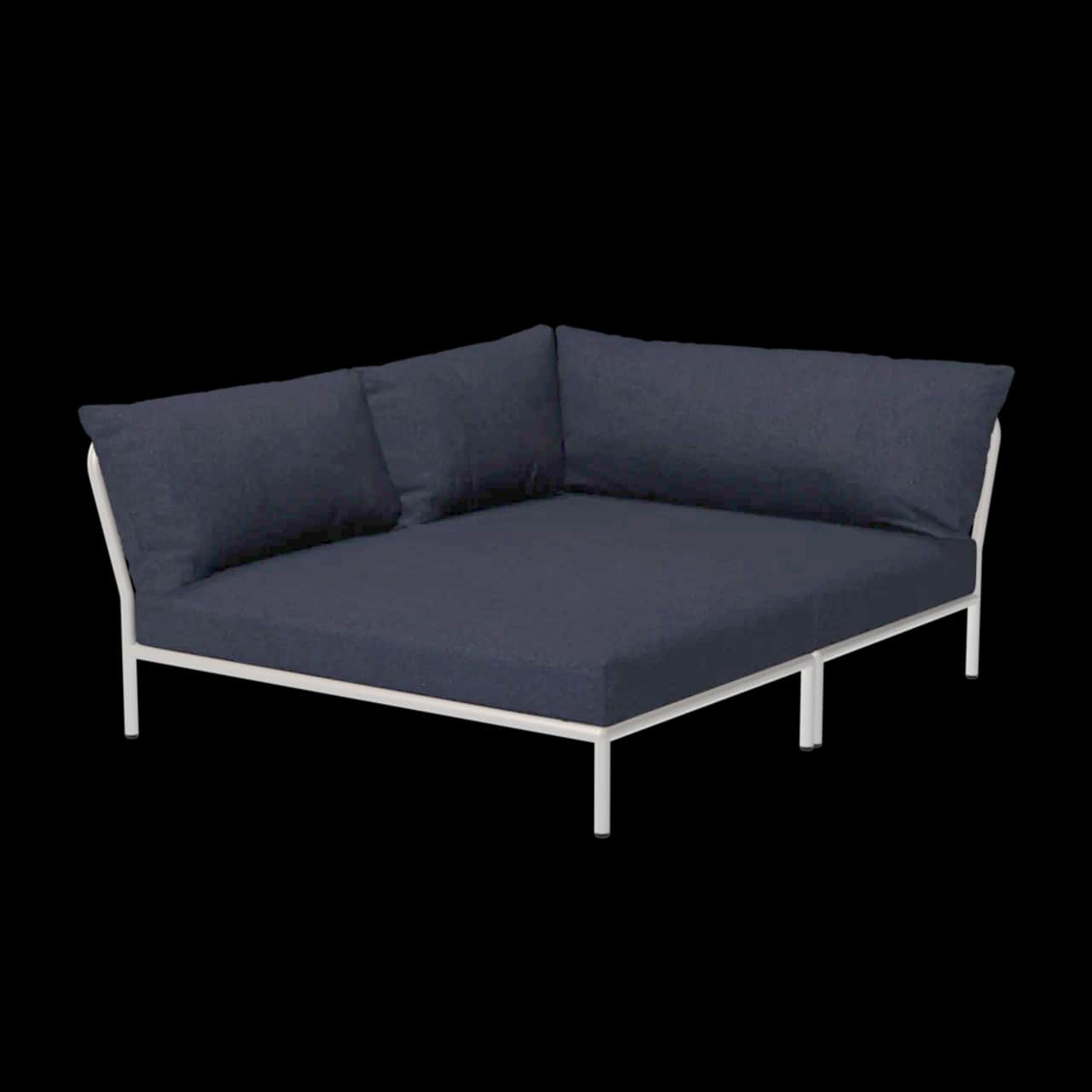 Houe Level 2 Cozy Corner Left | Muted White Powder-Coated Aluminum Frame | Indigo Sunbrella Heritage Fabric Cushion