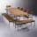 Barlow Tyrie Layout 101" Dining Table with 74" Backless Bench, 50" Backless Bench and Layout Stacking Armchairs