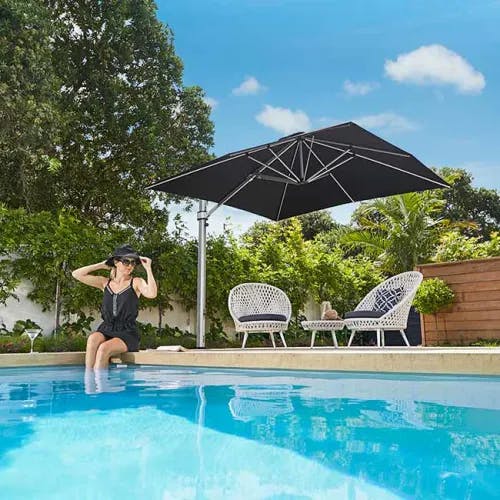 shade where you like it: 10' square eclipse cantilever pool umbrella in color black