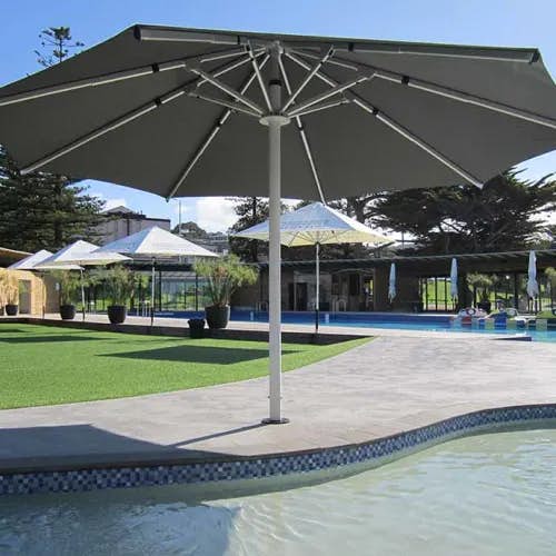 giant pool umbrella: nova 16' octagonal giant patio umbrella in color cadet gray