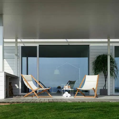 companions: two h55 lounge chairs side by side in agora white fabric