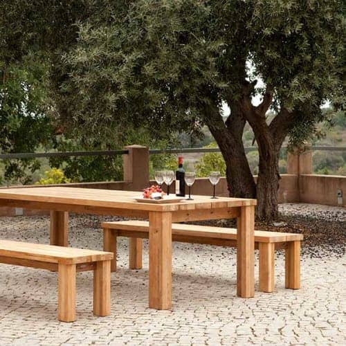 Barlow Tyrie Titan 95" Rustic Teak Table with Titan 79" Rustic Teak Benches
