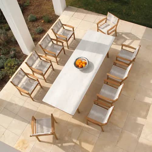 Barlow Tyrie Monterey Armchairs with 118" Ceramic Top Dining Table