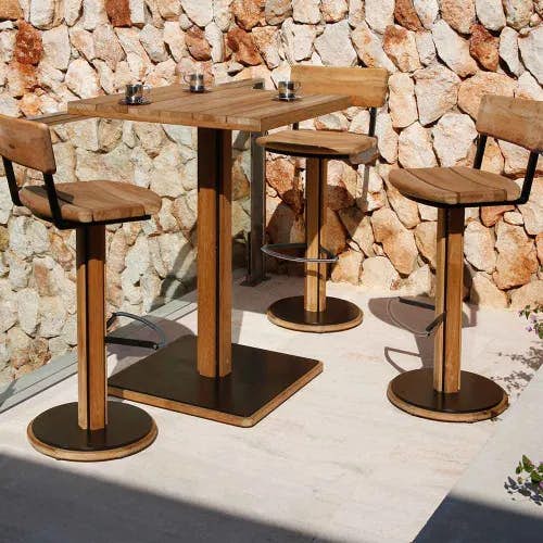 Barlow Tyrie Titan 30" Pub High Square Dining Table with Titan Pub High Dining Swivel Stools