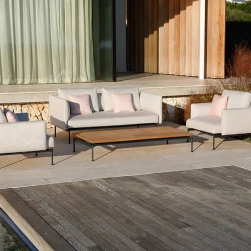 Barlow Tyrie Layout 2-Seat Settee (high arms) with Armchairs (low arms) and 65" Low Table