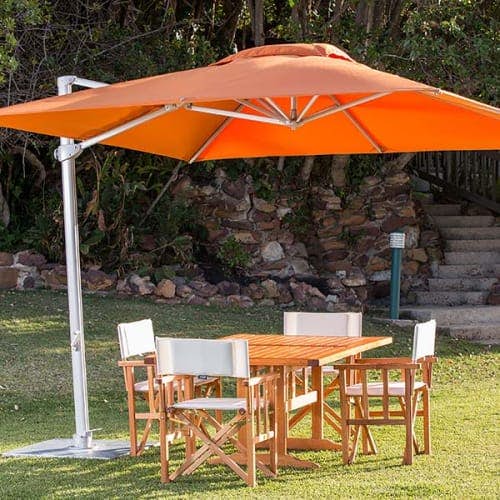 bring color into your garden: 9.8' pavone square foldaway cantilever umbrella with sunbrella canopy in tuscany