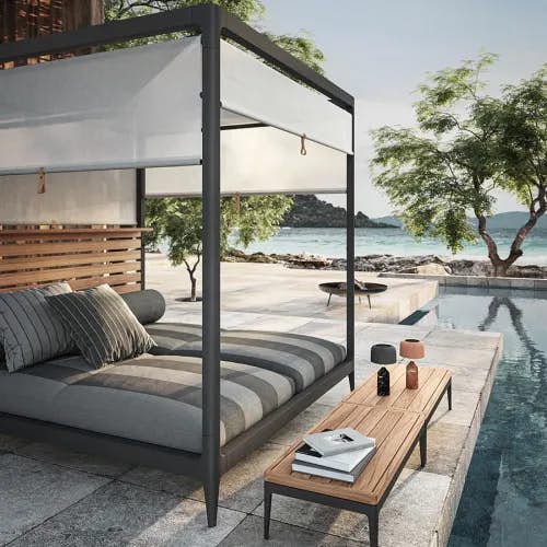 accessorize your sanctuary: complement your grid cabana with a 40" grid teak coffee table
