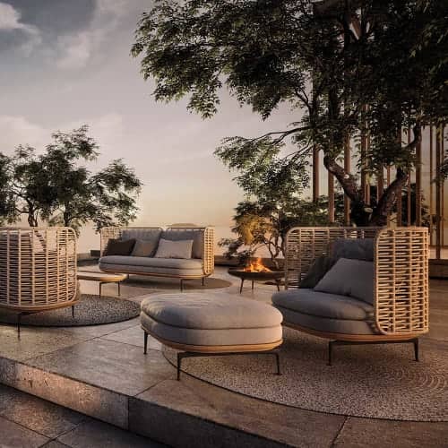 relaxing at sunset: mistral's comfortable seating lets you soak in the outdoors and watch day turn into night </br><i>image provided courtesy of gloster furniture, inc.</i>