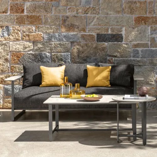 Riviera Sofa & Coffee Tables In Graphite-Gray-Black Colorway