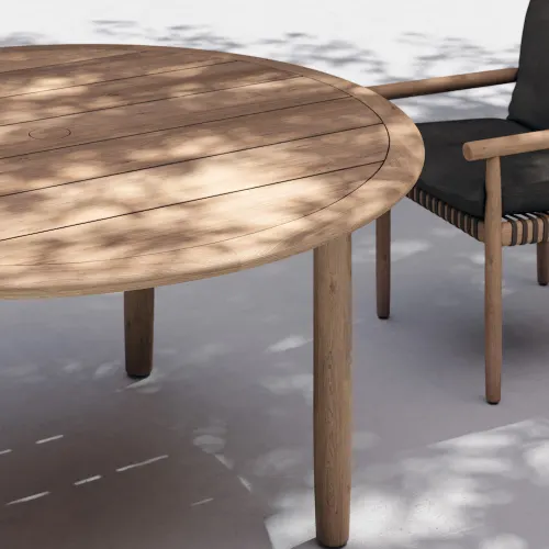 TIBBO 59" Round Dining Table w/ Parasol Hole (Courtesy of DEDON)