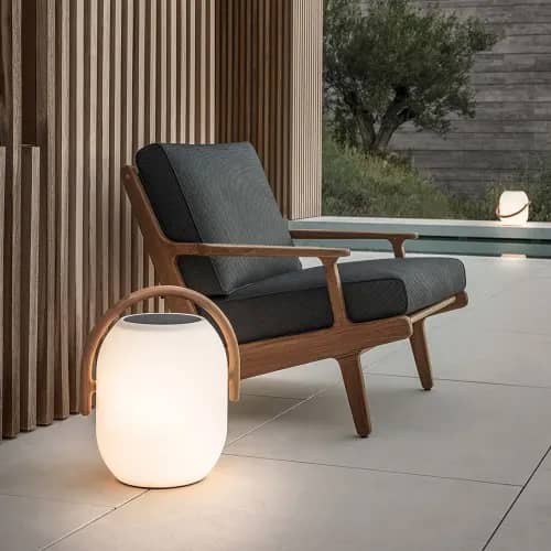 all-day relaxation: bay lounge chair with cocoon ambient lantern