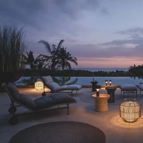 Zenith Loungers & Ottoman | Coso Tables | Pebble Lantern | Nest Lantern