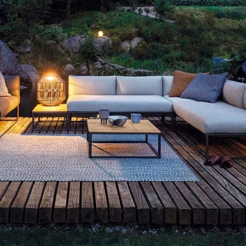 Gloster Maya Modular Lounge Seating | Maya Square Coffee Table & Ambient Nest Outdoor Light