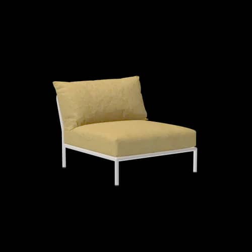 Houe Level 2 Chair | Muted White Powder-Coated Aluminum Frame | Dijon Sunbrella Heritage Fabric Cushion